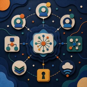 Connected AI, automation, security and cloud modules in a product system.