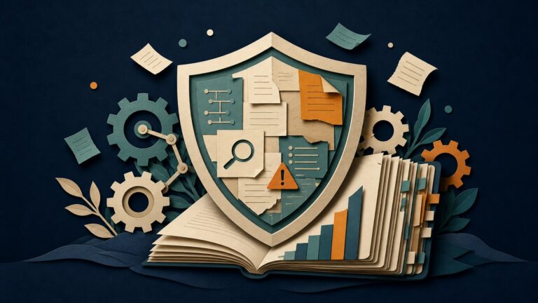 Layered documents and gears forming a protective SaaS knowledge moat