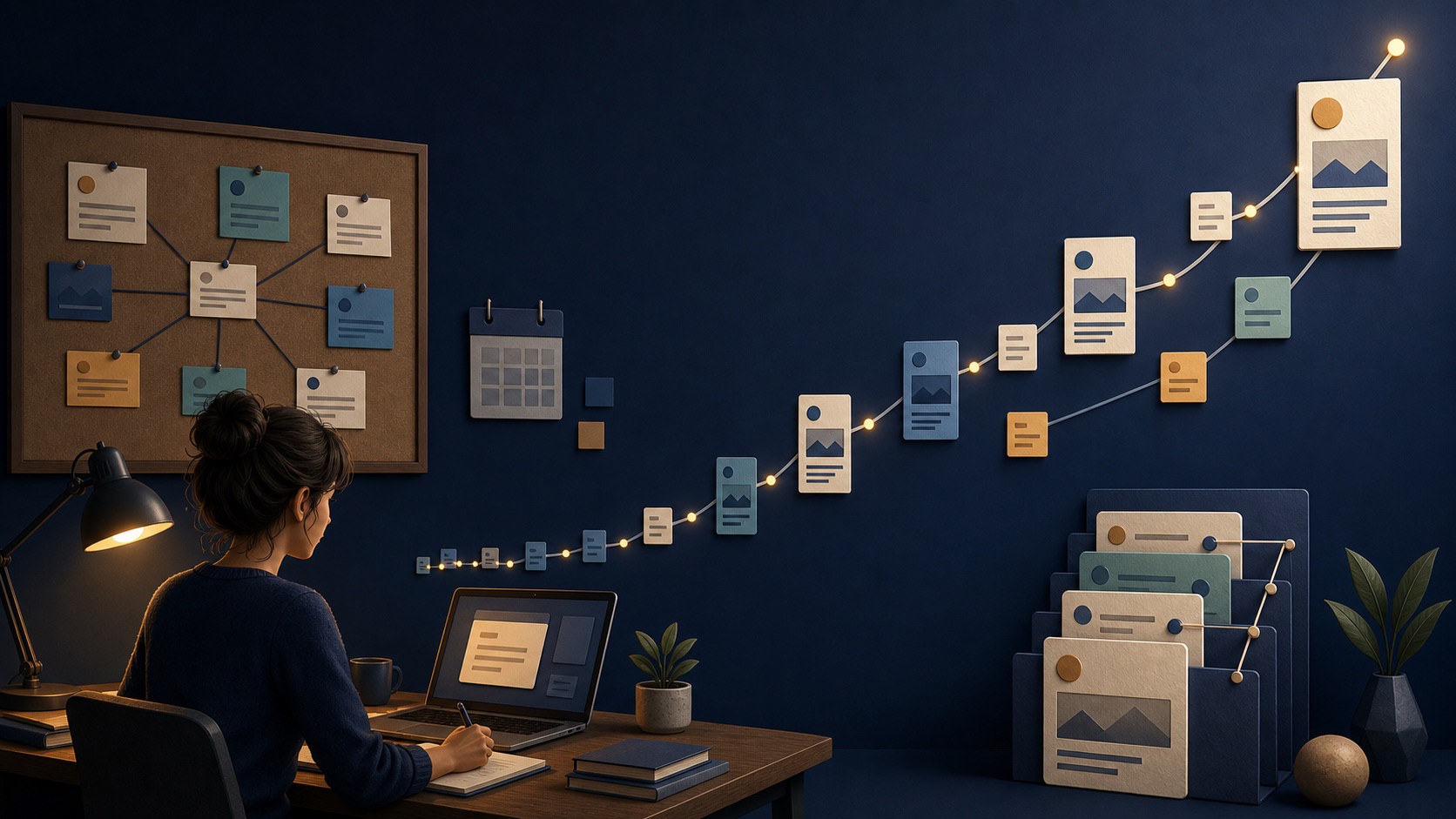 One-person content system turning topic ideas into compounding search growth