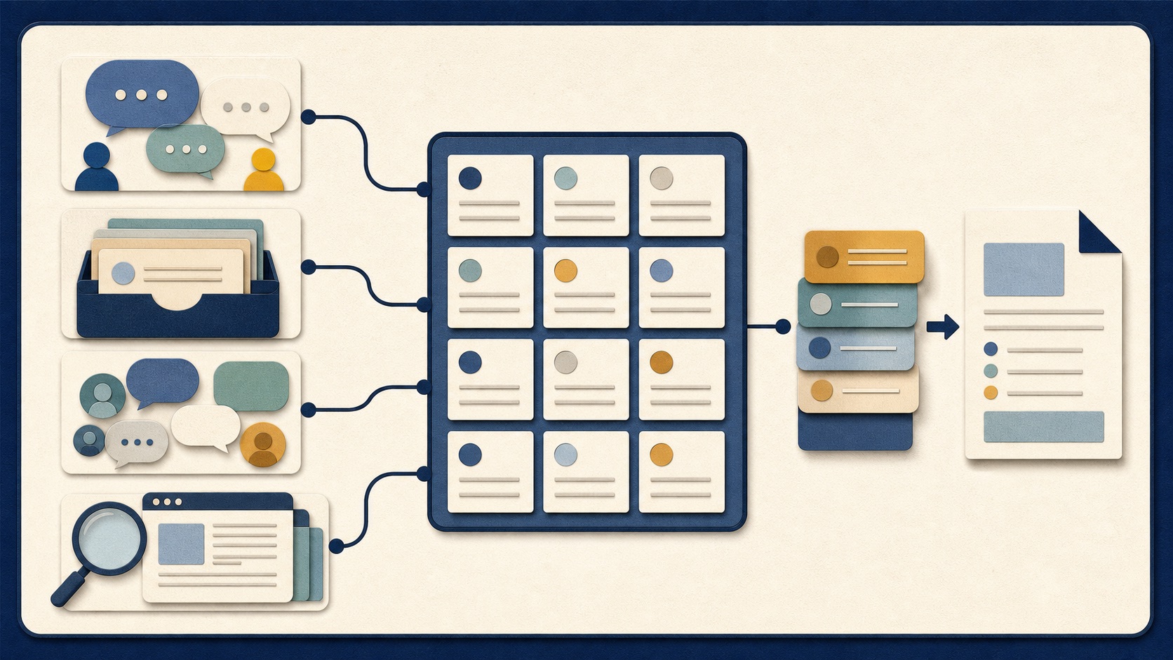 Four audience research signals feeding a prioritized content topic queue