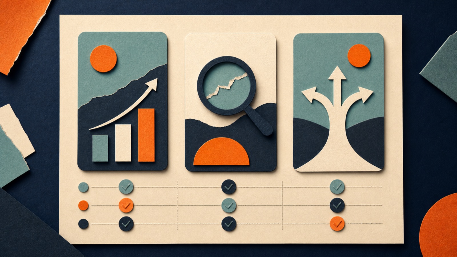 Three visual cards comparing result, problem, and method angles for short-form video testing