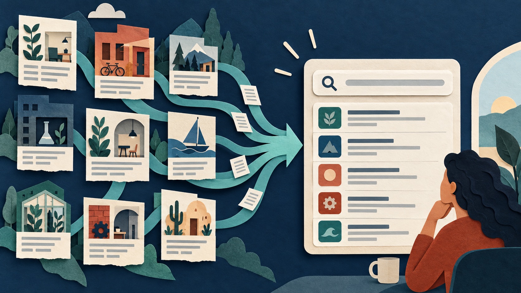 A job seeker compares crowded listings with direct company career pages while a repeatable content loop brings attention to the search tool.