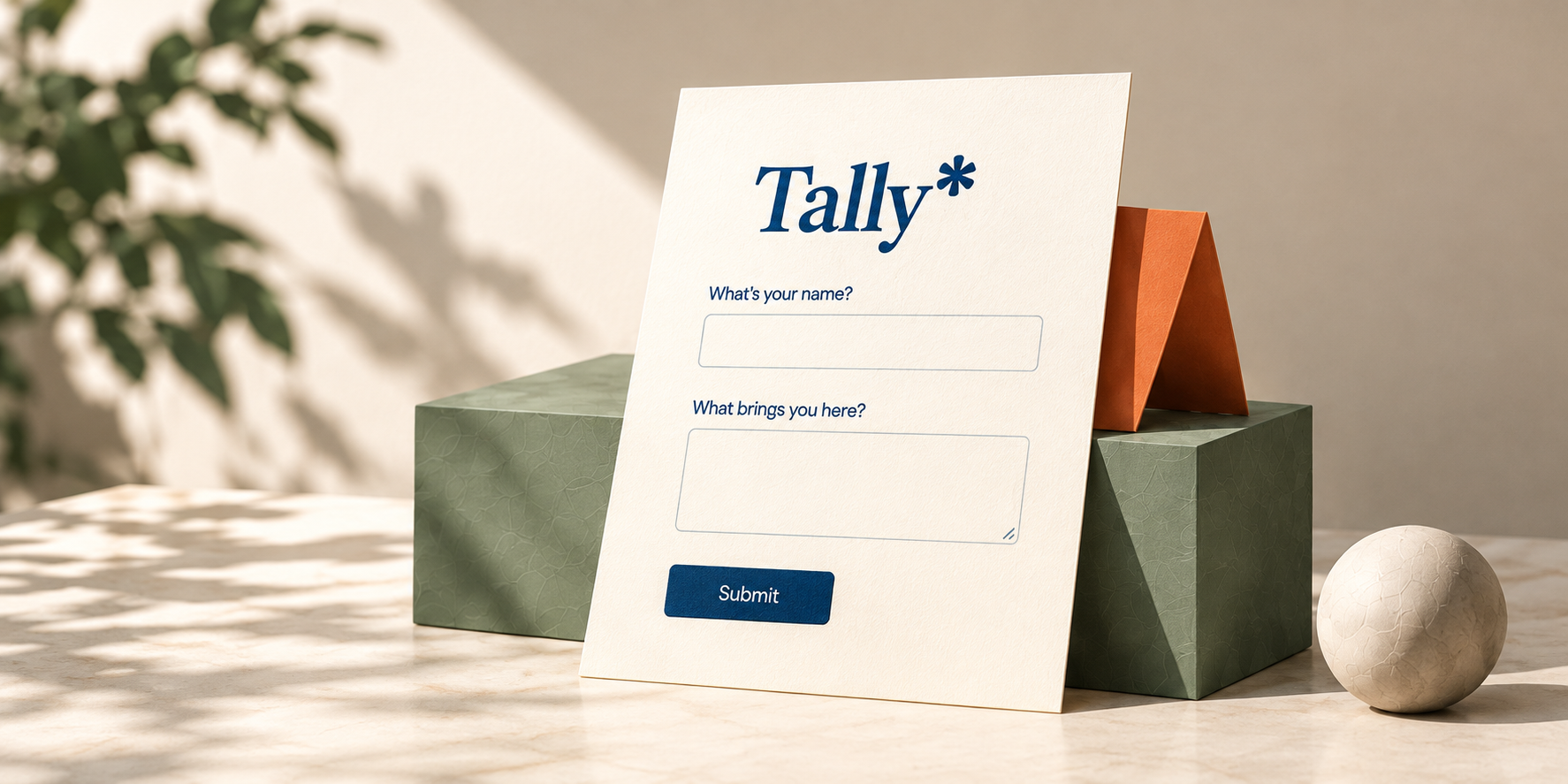 Tally-inspired paper form on sage blocks, illustrating its document-style approach.